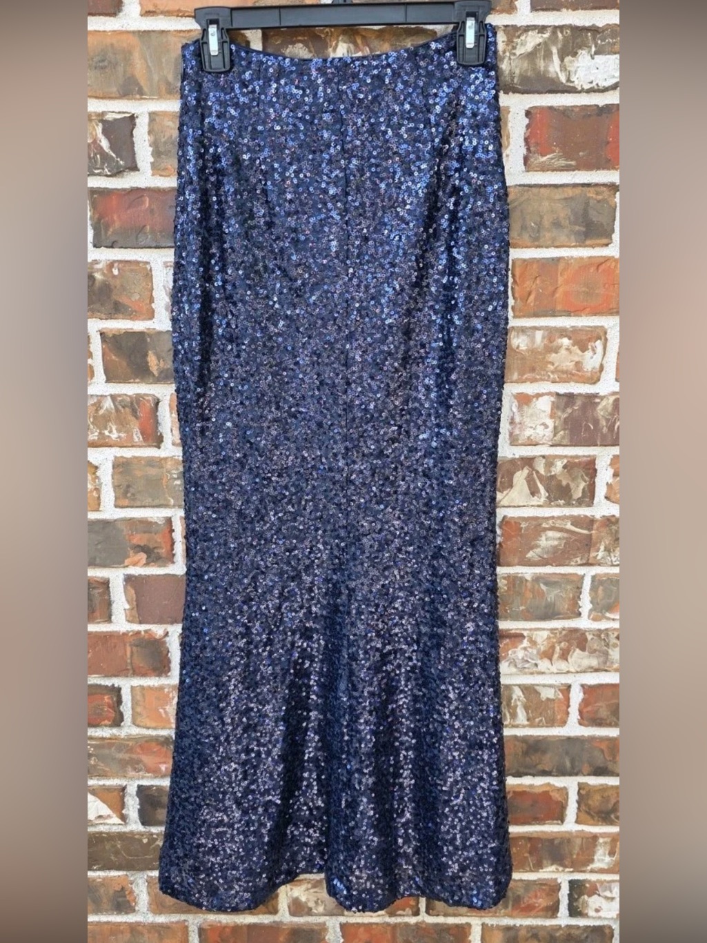 Y2k Badgley Mischka Navy Sequin Maxi Skirt Mermaid Fit Formal Cocktail Sz S